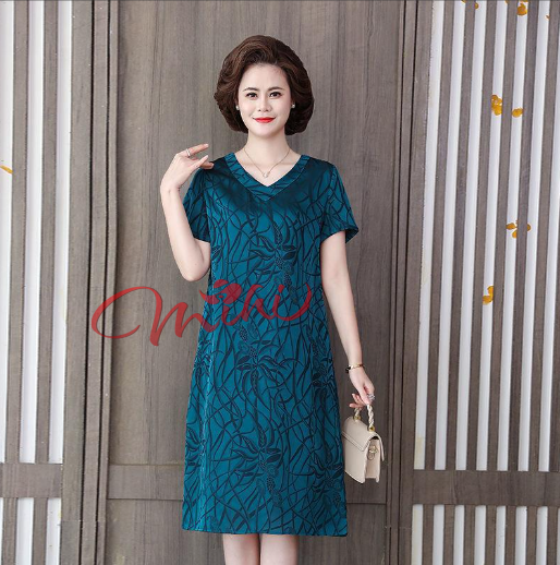 Váy đầm trung niên nữ cho mẹ dáng A suông V35 - Áo đầm dáng dài cho bà, cho người lớn tuổi, trung tuổi thời trang mùa hè, mùa thu đẹp cao cấp sang trọng dự tiệc dạ hội U40 U50 U60 U70 giá rẻ Bigsize cho người mập size lớn