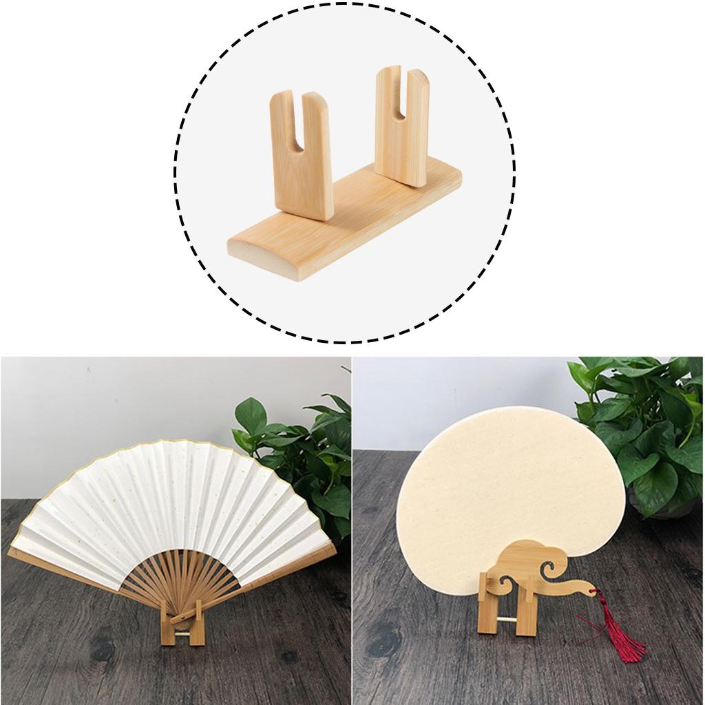 2 Piece Bamboo Fan Display Stand Holder for Antique Folding Fan Home Decor