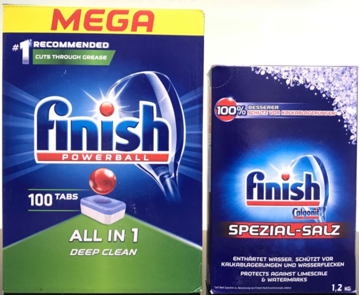 Combo Viên rửa bát Finish All in one 100 viên + Muối Finish 1,2kg