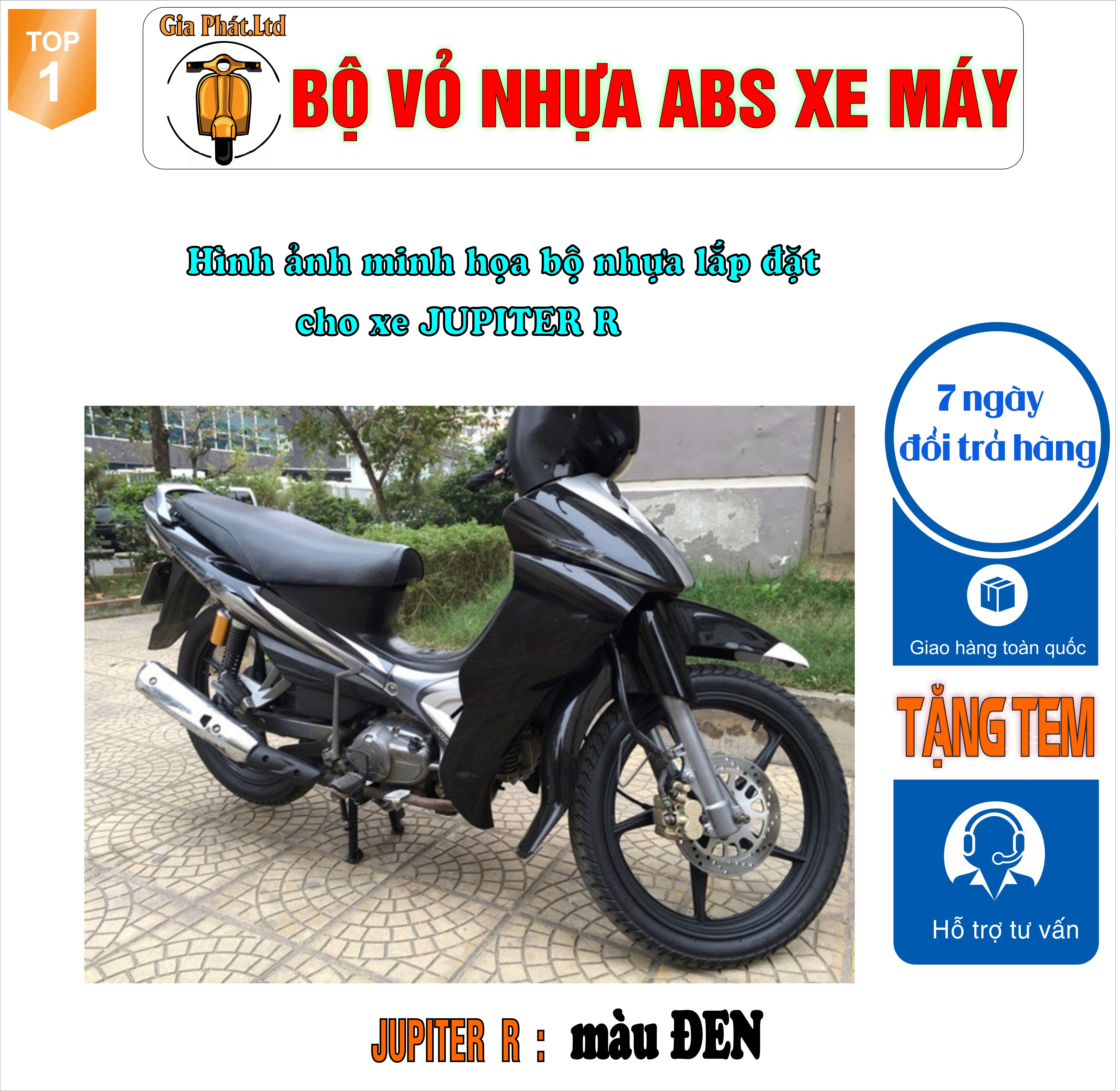 [TẶNG TEM] Bộ nhựa áo xe JUPITER R nhựa ABS cao cấp màu ĐEN- TKB-2024 (2532)