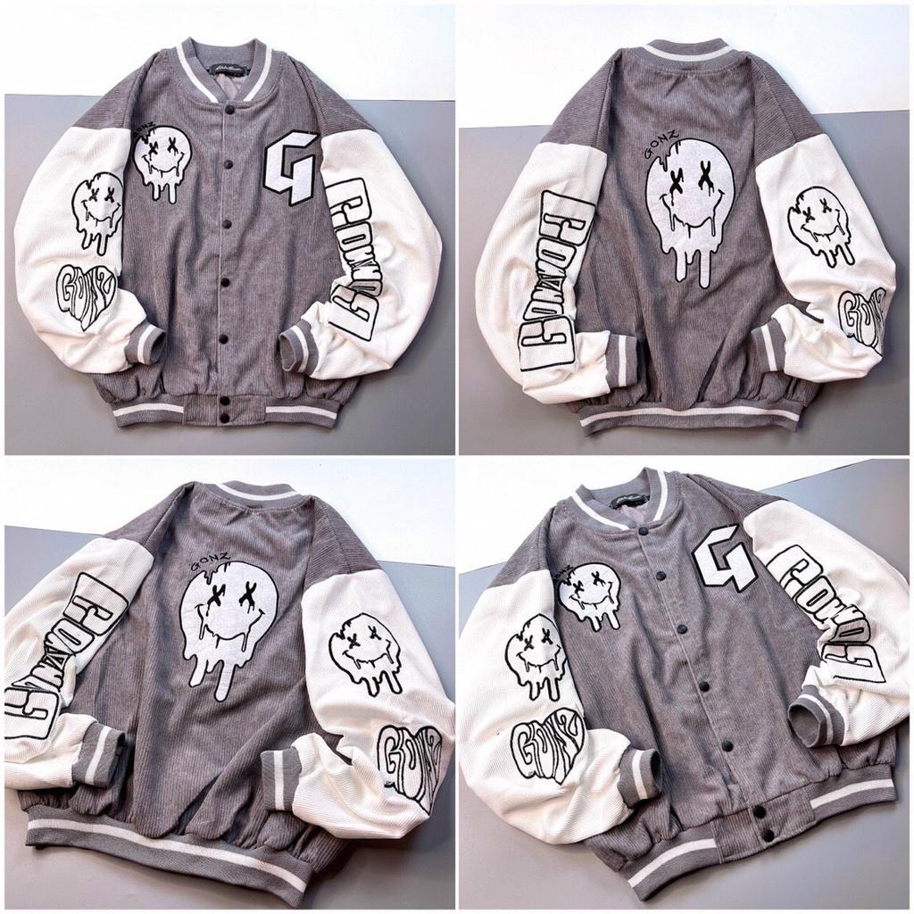 Áo Khoác Bomber Nhung Tăm 2 Lớp Jacket Varsity Logo Thêu G Form rộng Unisex Nam Nữ Couple, Áo Khóac Form Rộng Nhung Tâm Jacket Varsity Graffiti V4, Áo Khóac Nhung Tâm Jacket Varsity Form Rộng Gonz