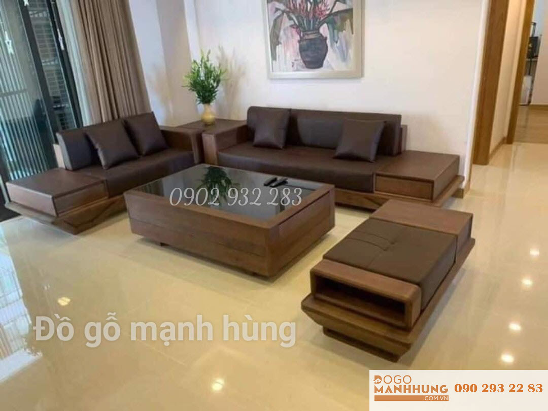 Bộ bàn ghế sofa gỗ 2 văng lớn mẫu thuyền bàn lớn