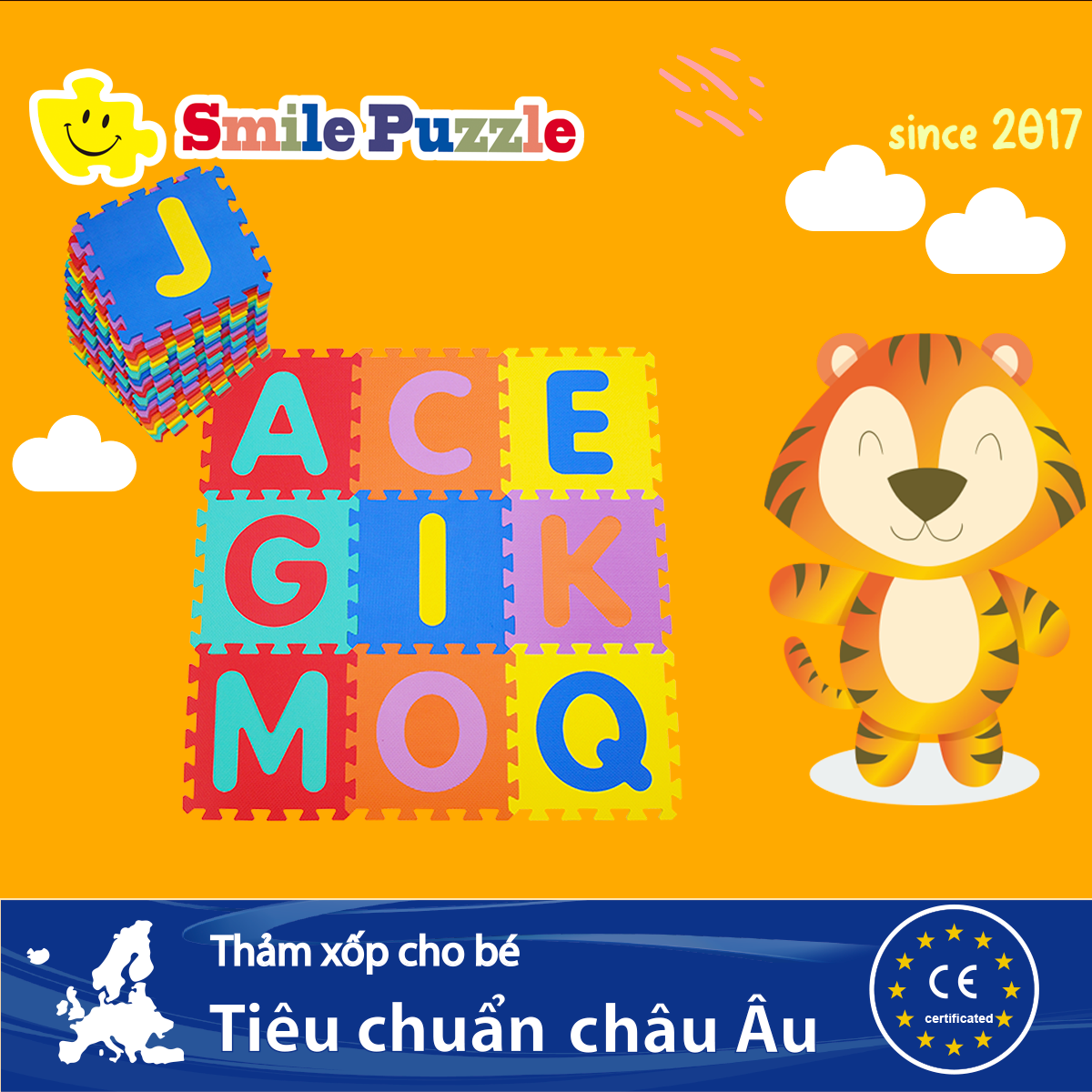 Thảm xốp lót sàn cho bé - chữ cái Smile Puzzle_KHÔNG MÙI TIÊU CHUẨN CHÂU ÂU