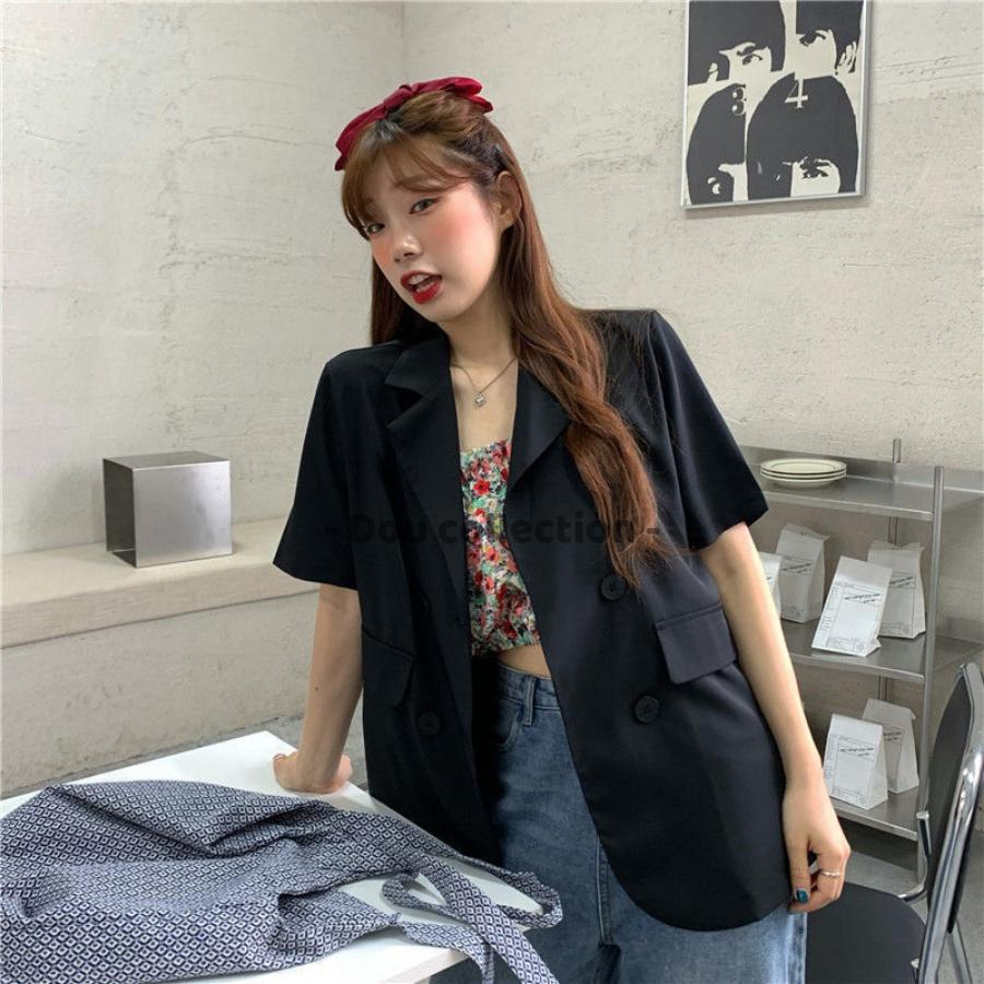 Áo Blazer Tay Ngắn Dáng Rộng Trơn Phong Cách Hàn Quốc - Mã TA012