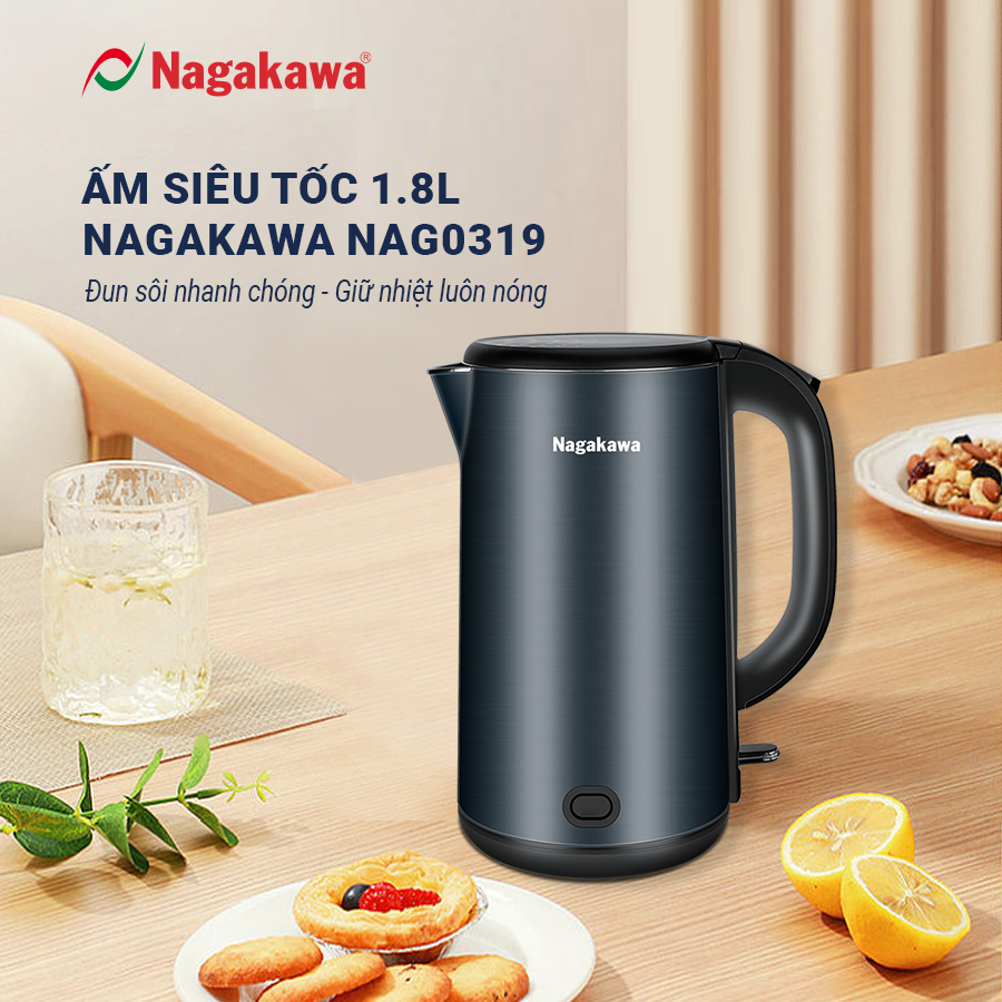 Ấm siêu tốc 2 lớp inox 304 Nagakawa NAG0319 - Hàng chính hãng