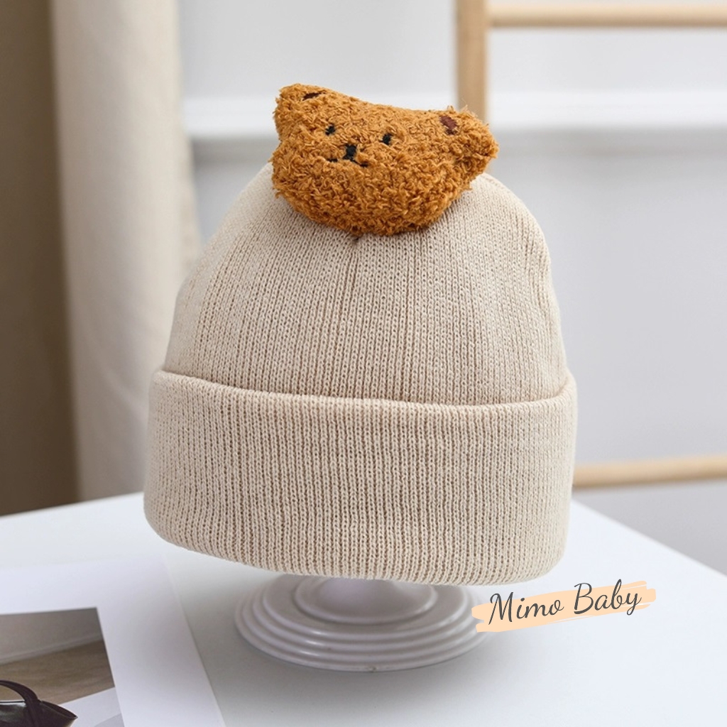 Mũ nón len mùa đông dáng beanie đính gấu bông dễ thương cho bé ML190 Mimo Baby