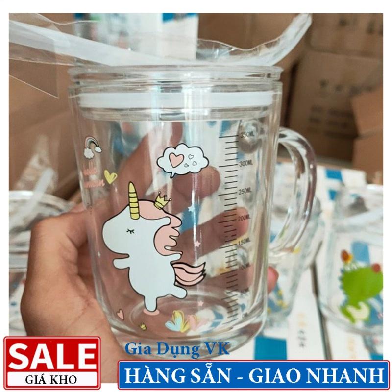 Ly Thủy Tinh Chia Vạch Có Quai In Hình Ngộ nghĩnh 450ml
