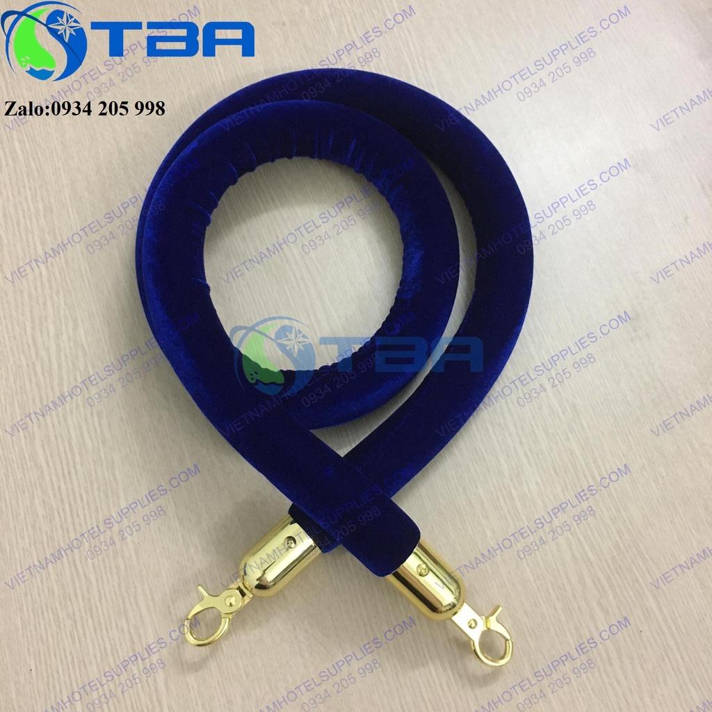 Dây nhung màu xanh thẫm móc khóa mạ vàng cao cấp thay thế cho trụ chắn inox
