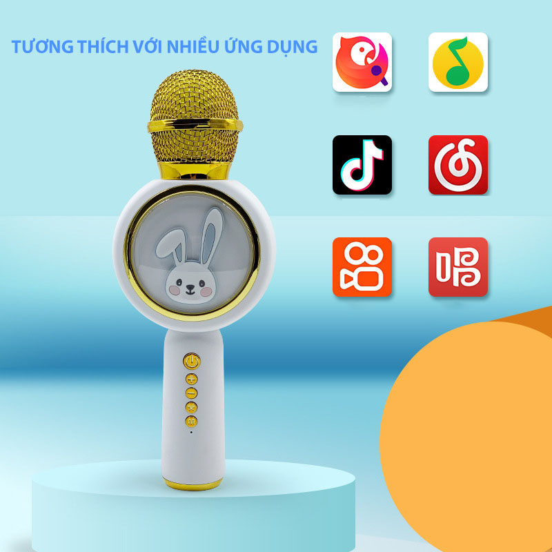 Micro Karaoke Bluetooth Không Dây Kèm Loa Floveme X6 Hình Thỏ Đáng Yêu Âm Thanh Trầm Ấm Hát Hay Bắt Gịong Tốt-Hàng chính hãng