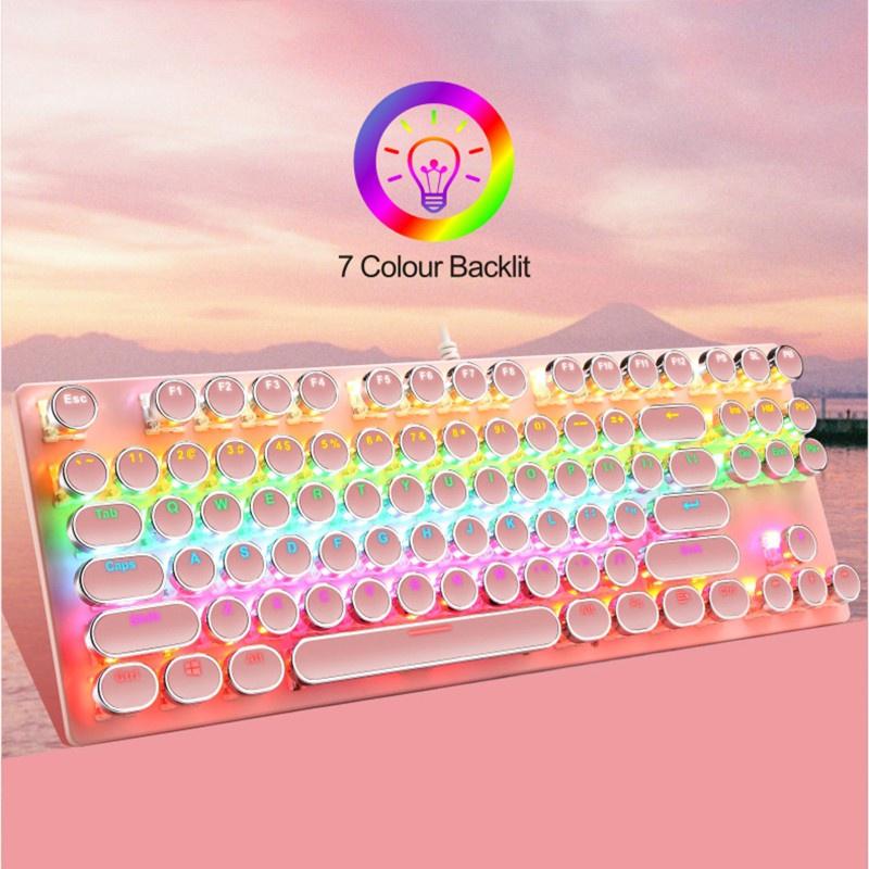 HSV Wired 87 Keys Green Axis Punk Mechanical Keyboard Metal Panel Round Keycap RGB LED Backlight USB Gamer Keyboard
