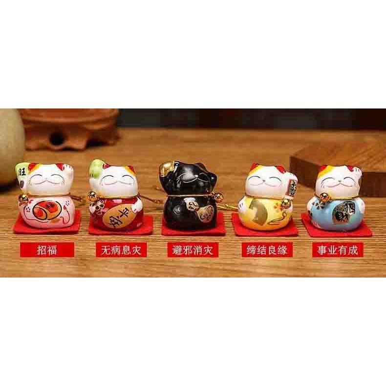 Bộ kệ nhựa hình cây trưng bày Mèo thần tài sứ, trang trí bàn làm việc, quà tặng mừng khai trương.