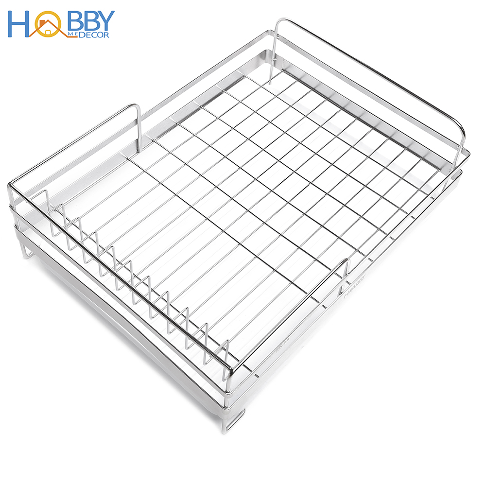 Kệ chén Inox 304 HOBBY KC kèm khay hứng nước và ống đũa - hàng cao cấp cho chung cư - không rỉ sét - 2 size tùy chọn