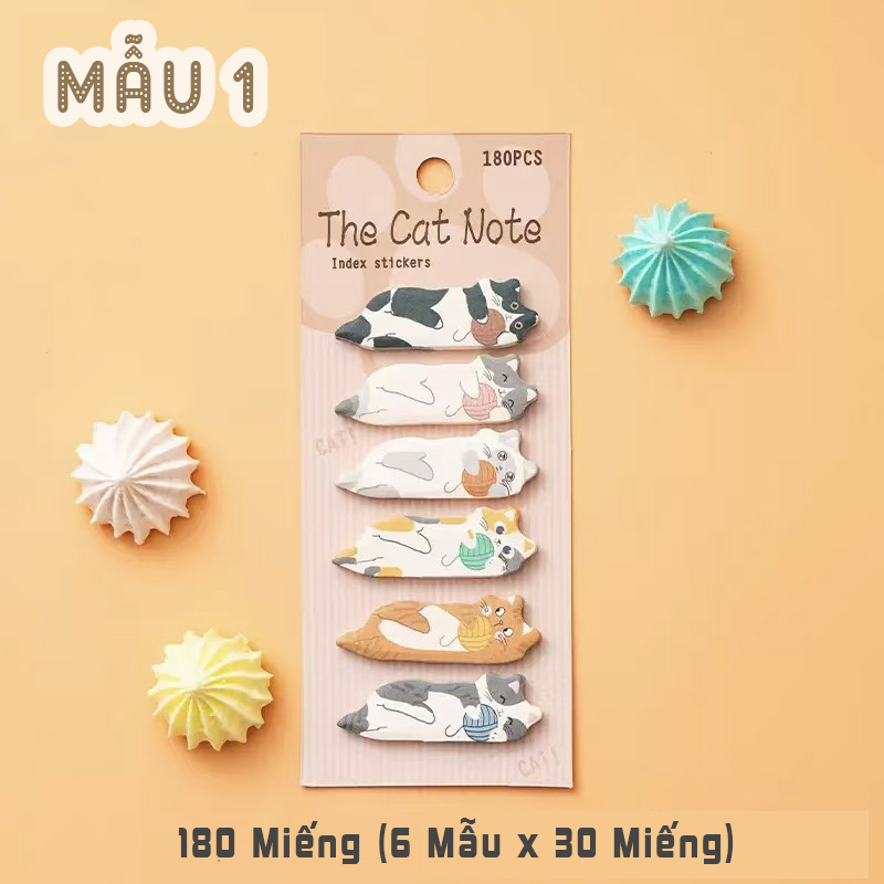 SET 180 MIẾNG GIẤY GHI CHÚ GHI NHỚ HÌNH MÈO XINH XẮN