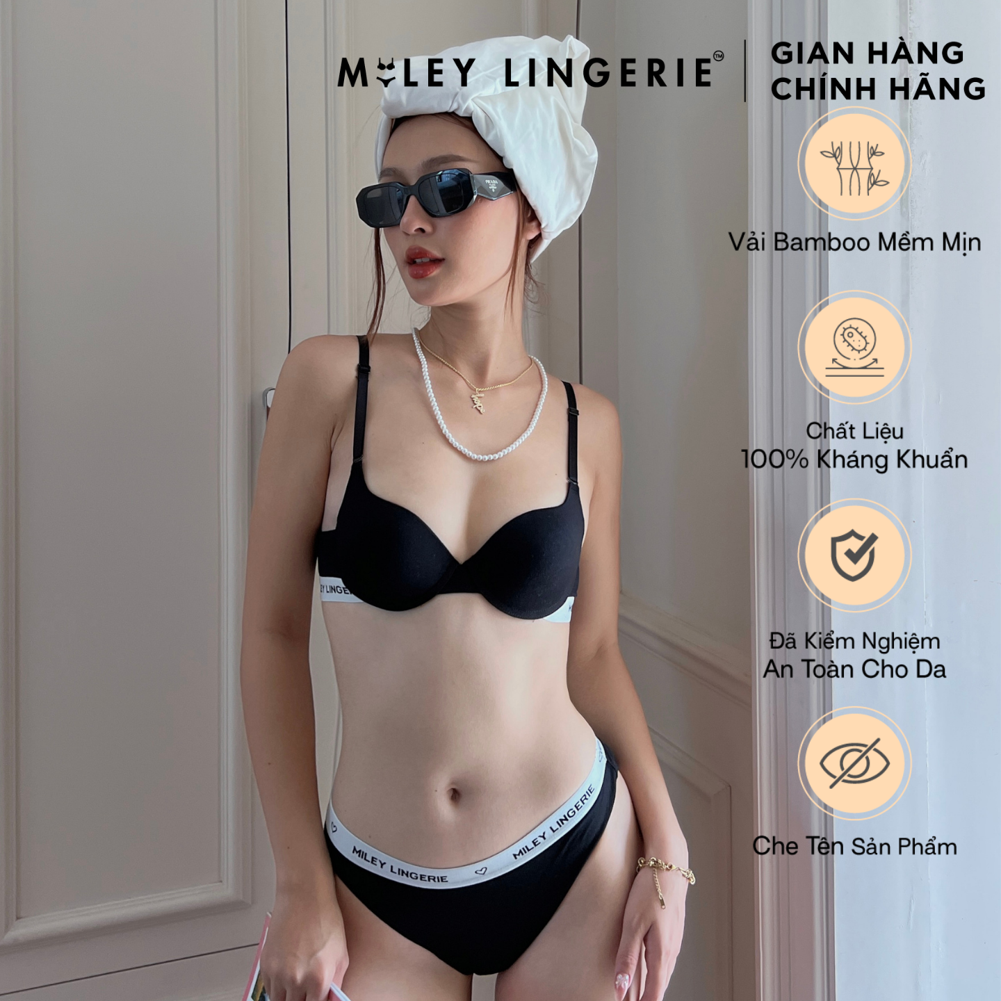 [QUÀ TẶNG 35K] Bộ Đồ Lót Viền Lưng Logo Miley Vải Sợi Thiên Nhiên BamBoo Miley Lingerie BRB001_FBS01