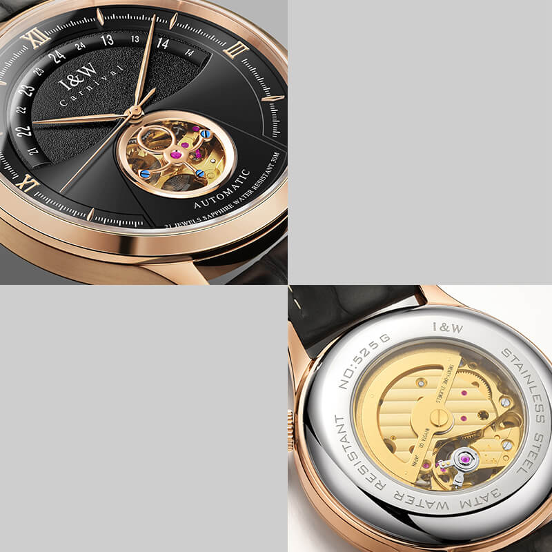 Đồng hồ nam chính hãng IW CARNIVAL IW525G-3 Kính sapphire ,chống xước,Chống nước 30m ,Bảo hành 24 tháng,Máy cơ ,Dây da cao cấp,thiết kế lộ cơ thể thao