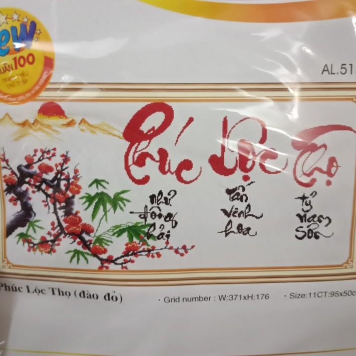 Tranh thêu Phúc Lộc Thọ - Cành đào ms 51357