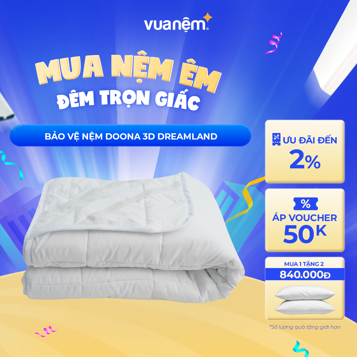 Bảo vệ nệm Doona 3D Safe Sleep êm ái, thoáng mát, hạn chế thấm nước, kháng khuẩn cao