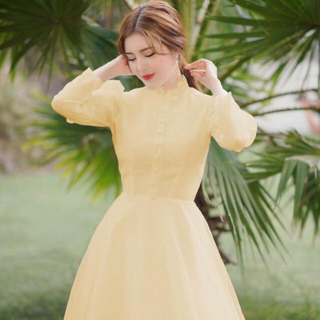 ĐẦM MAXI XOÈ TAY DÀI PHỒNG KẾT NÚT BỌC SIÊU XINH -MS44Y- SIZE M/L ĐẾN 57kg MMR