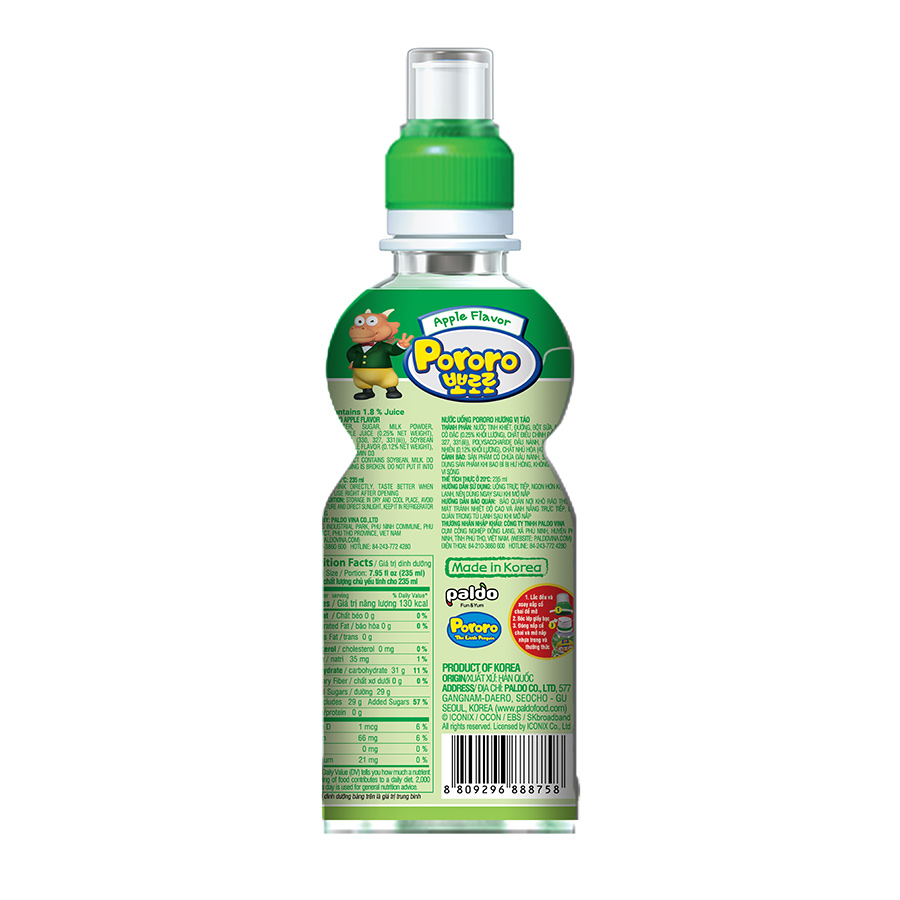 Thùng 24 Chai Nước Uống Pororo Hương Vị Táo  235ml