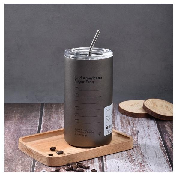 Cốc Giữ Nhiệt, Cốc Uống Nước Iced Americano Inox 304 Có Ống Hút Ly Uống Coffee 600ML Giữ Nhiệt 6-8 Tiếng
