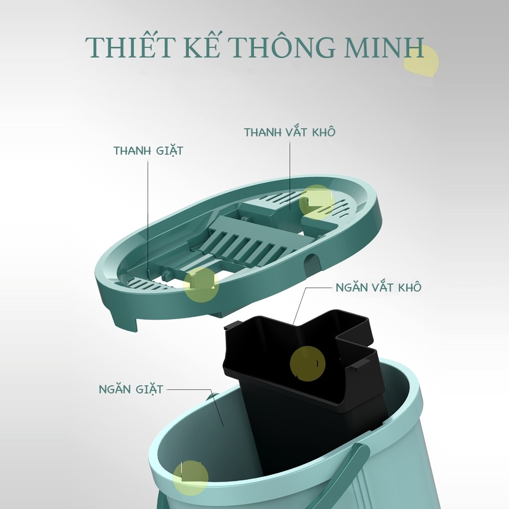 Cây lau nhà thông minh Vừa Giặt Vừa Vắt kích thướt nhỏ gọn, 1 nút xả nước, 2 miếng bông lau, màu ngẫu nhiên