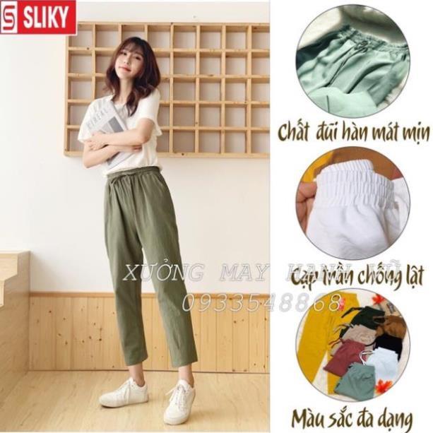 Quần baggy đũi nữ cạp chun Banamo quần lưng thun chất đũi nhẹ mát nhiều màu thời trang Banamo Fashion 823a