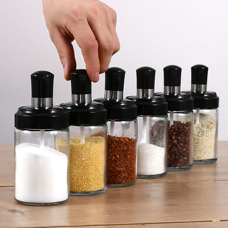 Lọ Đựng Gia Vị Có Thìa Thuỷ Tinh Hũ Gia Vị Kèm Nắp Và Thìa Dung Tích 250ml