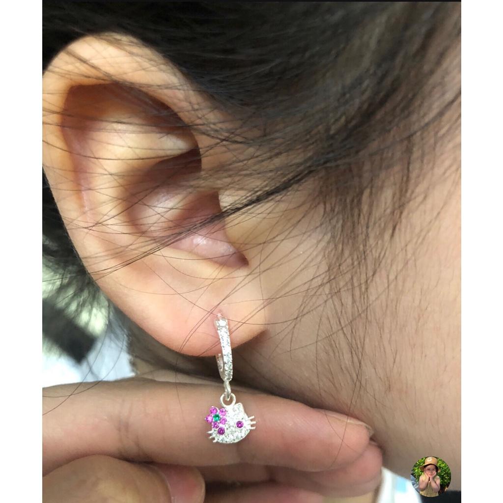 Bông tai trẻ em Bạc Quang Thản hình kitti trẻ em chất liệu bạc ta không xi mạ - QTBT3