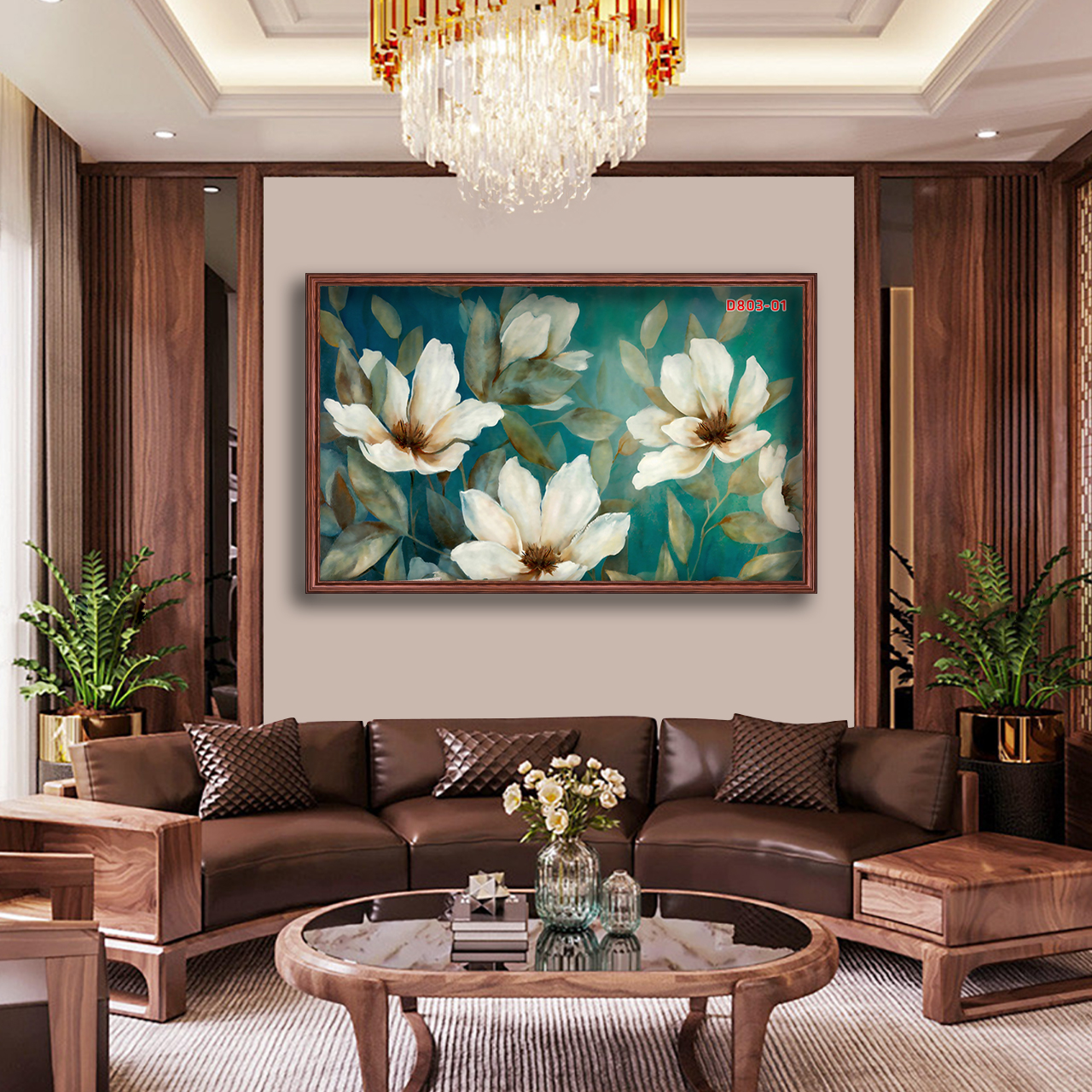 D803 01 Tranh kính Hoa sen Cá chép