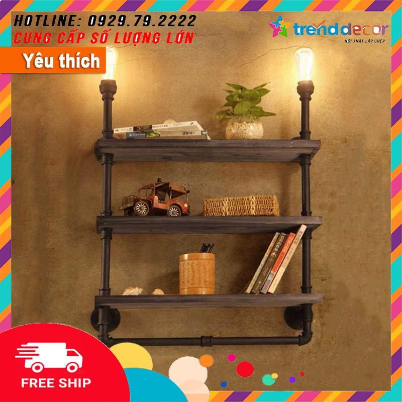 kệ gỗ treo tường ống nước giá để sách kiêm treo quần áo decor vintage trang trí nhà, quán cafe