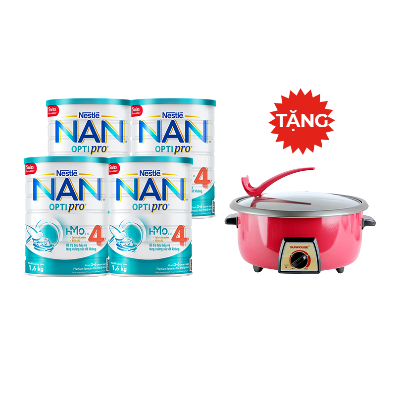 Combo 4 lon sữa Bột Nestlé NAN OPTIPRO HM-O 4 1.6kg - Tặng Nồi lẫu điện Sunhouse 3L