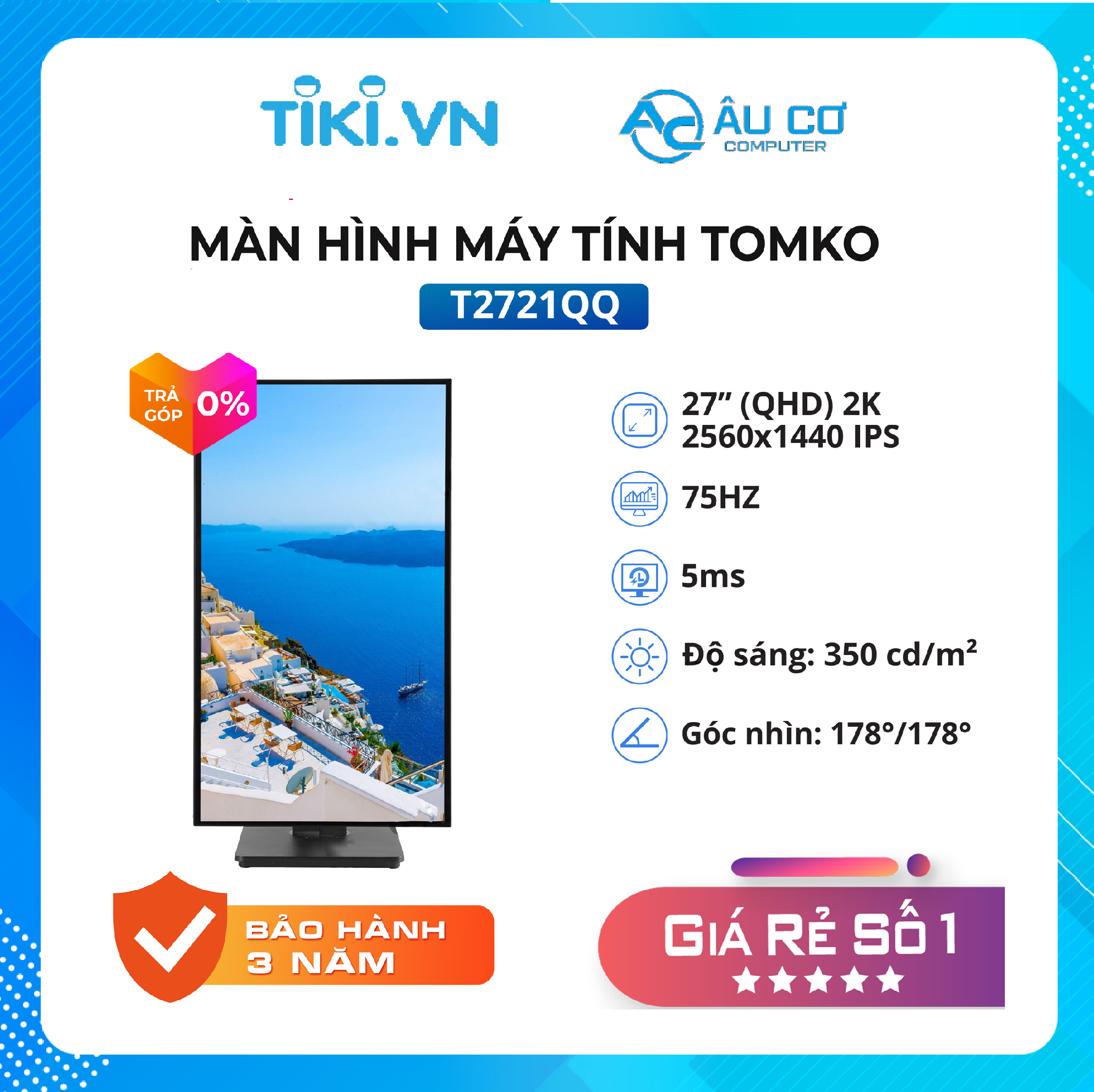 Màn Hình Máy Tính Đồ Họa 27 inch, Màn Hình Gaming T2721QQ 27 Inch – Tấm nền IPS Tần số quét 75HZ- Màn Hình Giá Rẻ - Hàng chính hãng