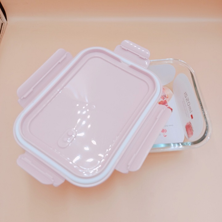 Hộp Thủy Tinh Chịu Nhiệt Chữ Nhật Đựng Thực Phẩm Dung Tích Lớn Nắp Có Ron Chống Tràn Cao Cấp