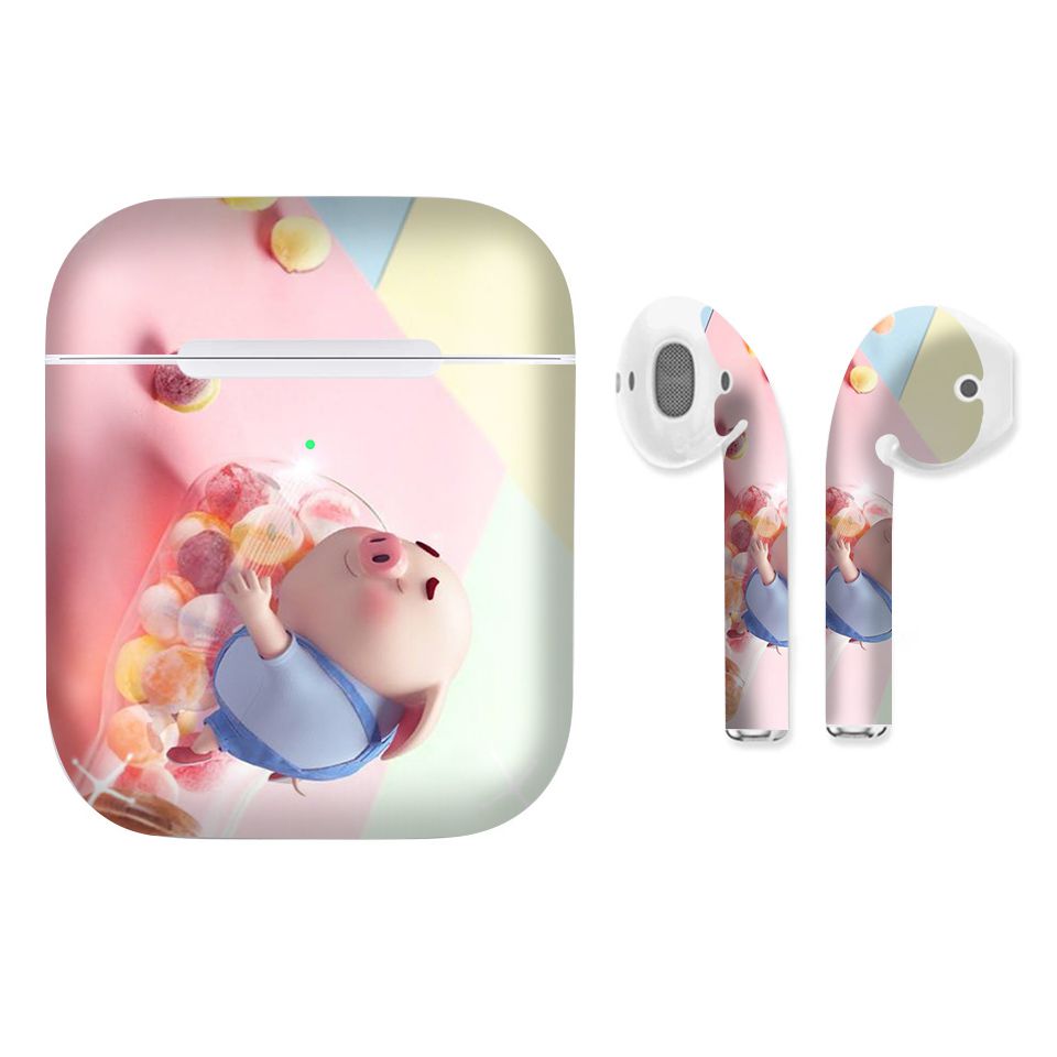 Miếng dán skin chống bẩn cho tai nghe AirPods in hình Heo con dễ thương - HEO2k19 - 157 (bản không dây 1 và 2