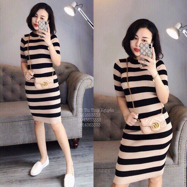️FLASH SALE️ĐẦM LEN BODY KẺ NGANG SIÊU ĐẸP