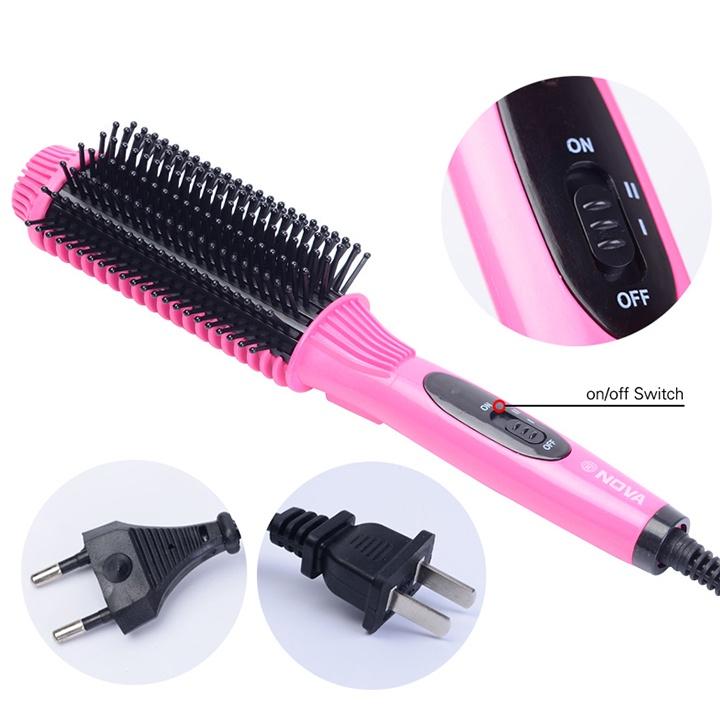 Lược điện chải tóc tạo kiểu đa năng NO.V.A 8810 uốn xoăn, chải phồng, sấy cụp, máy làm tóc uốn duỗi cúp dập xù chải thẳng