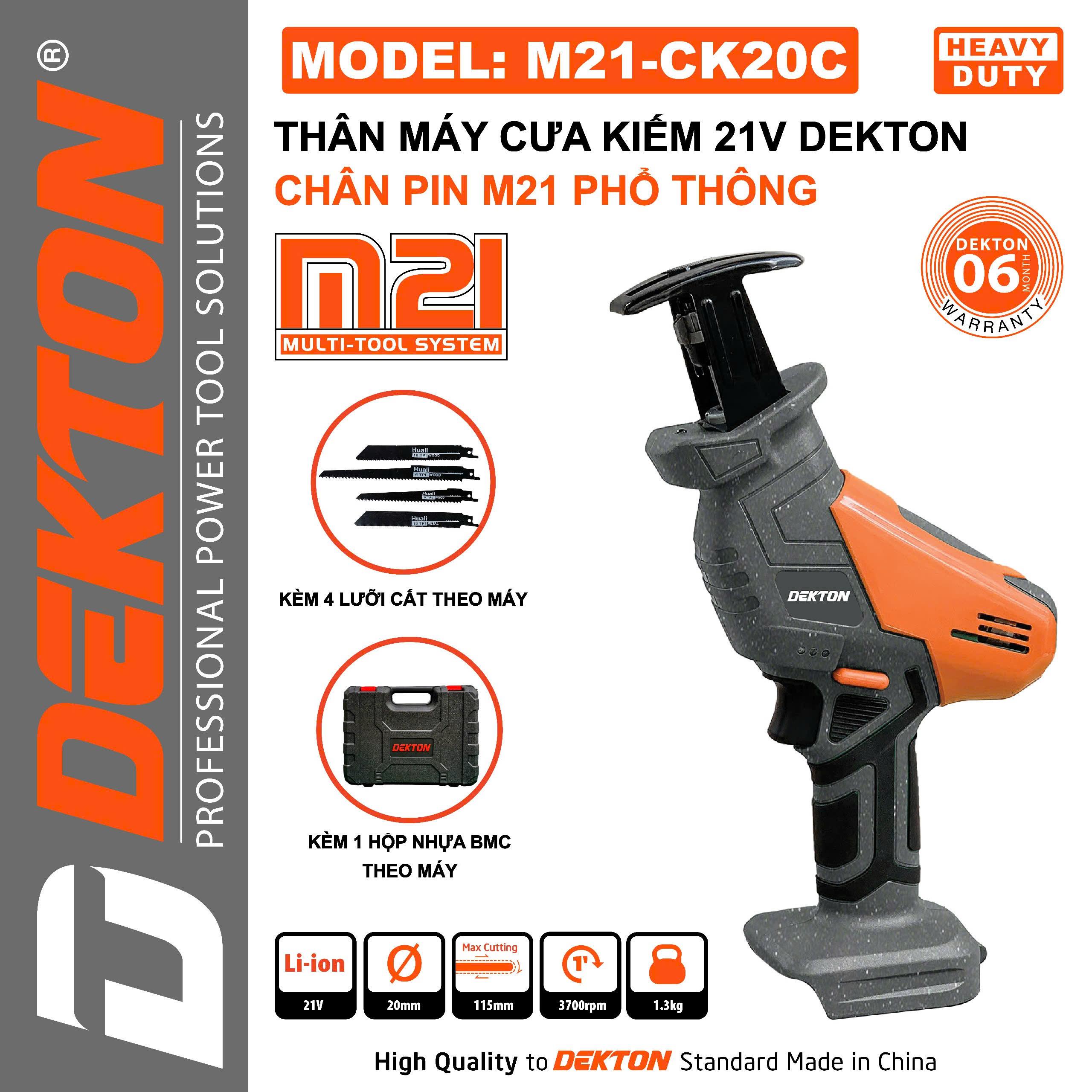 MÁY CƯA KIẾM PIN 21V KÈM HỘP NHỰA VÀ 4 LƯỠI CẮT M21-CK20C DEKTON - HÀNG CHÍNH HÃNG