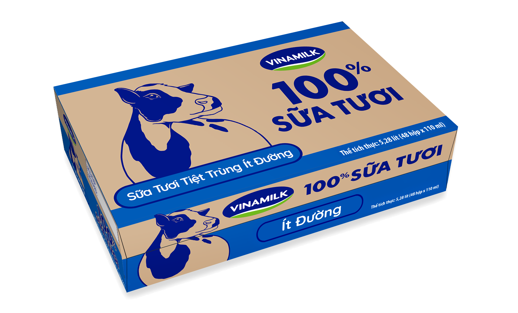 THÙNG 48 HỘP SỮA TƯƠI TIỆT TRÙNG VINAMILK 100% ÍT ĐƯỜNG - 110ML