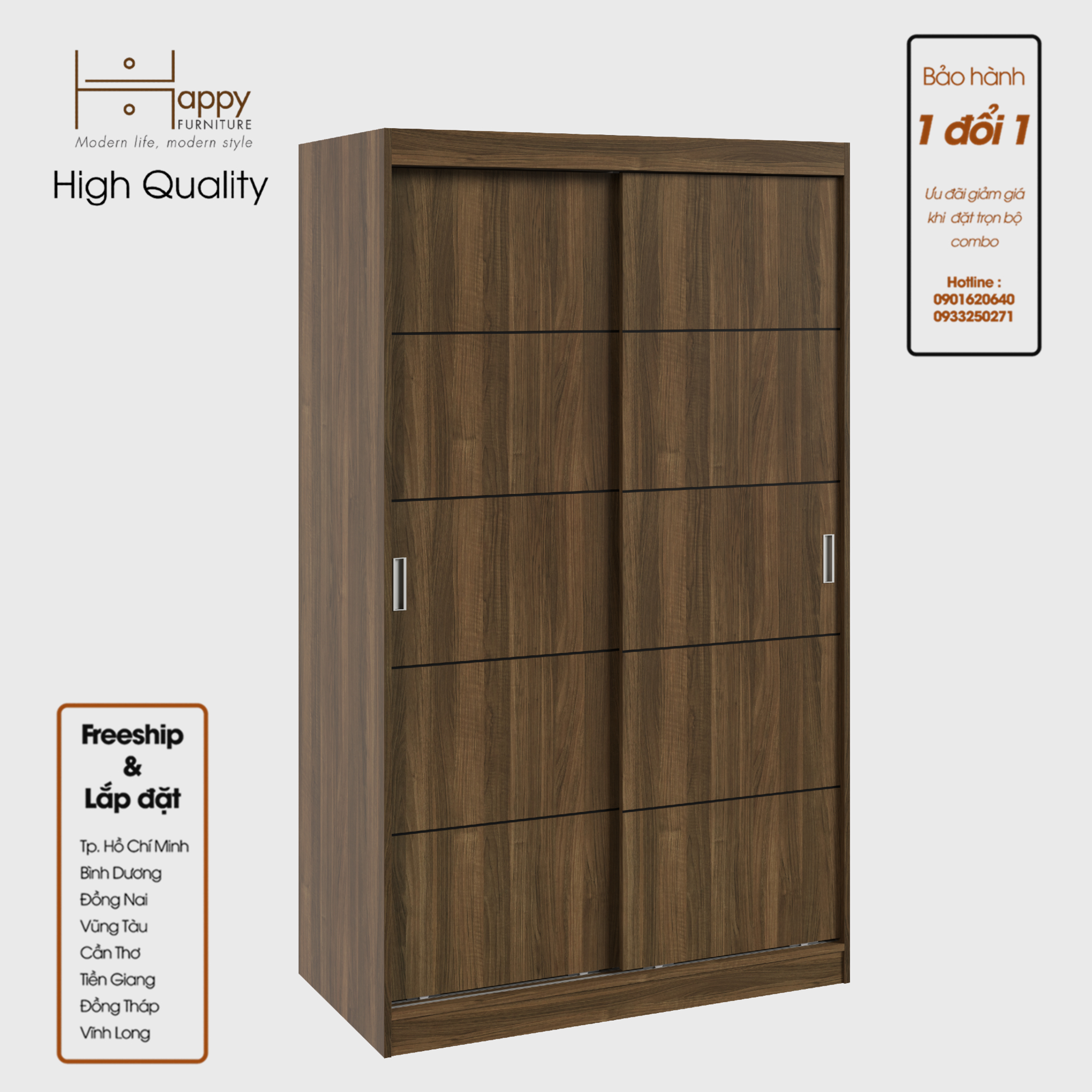 HAPPY FURNITURE , Tủ treo quần áo cửa lùa - RUNI , TCL_005 , 120cm x 60cm x 203cm