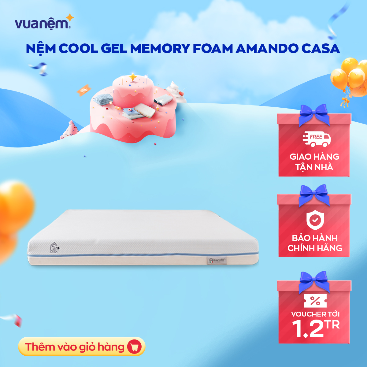 Nệm Foam cuộn hút chân không cao cấp Amando Casa - Cool gel memory foam - Êm ái, thoáng mát, điều hoà thân nhiệt