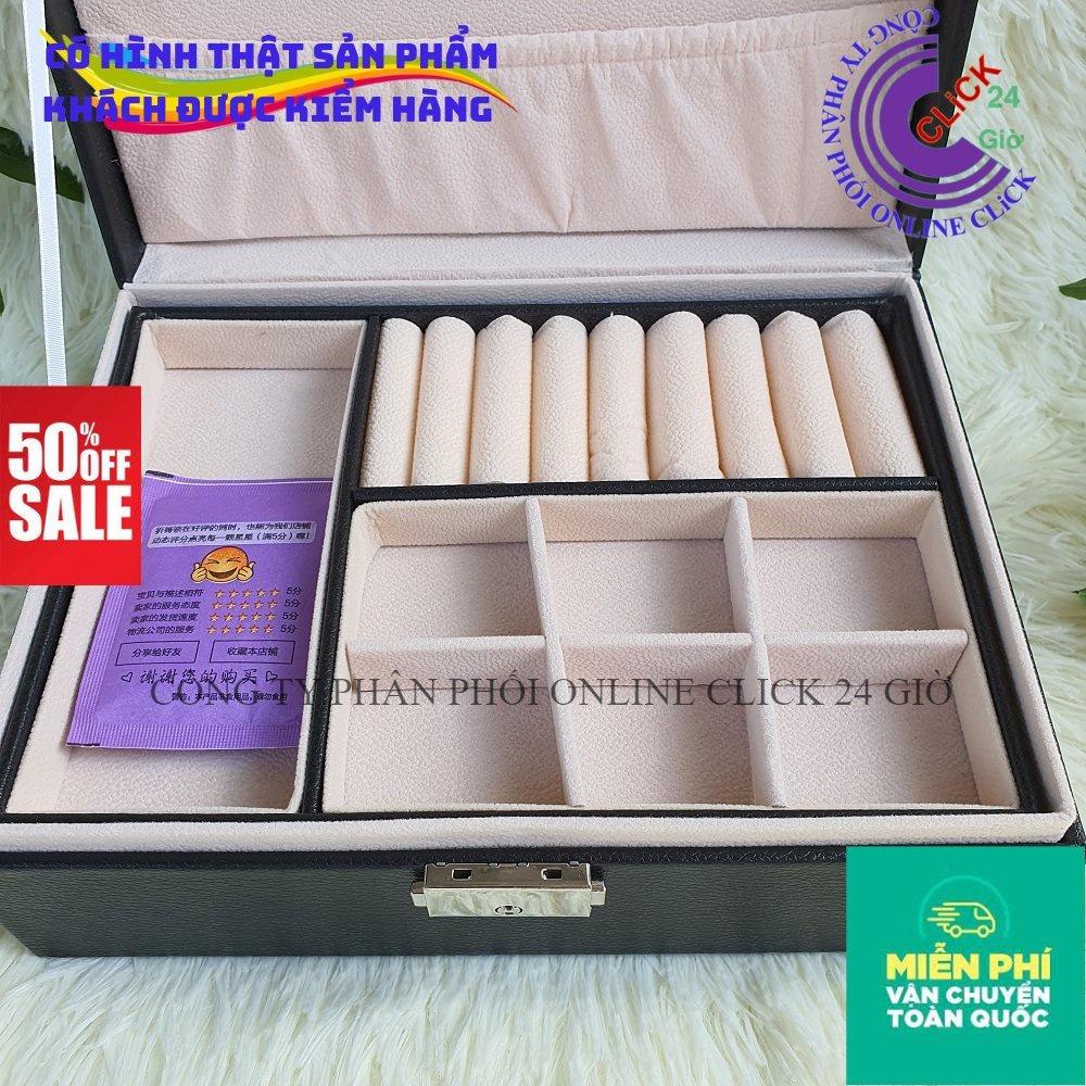 Hộp Đựng Trang Sức Phụ Kiện Bọc Da Hai Tầng Có Khóa – Hộp Cất Nữ Trang - Hàng Cao Cấp