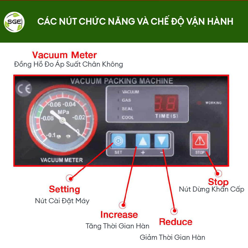 Máy hút chân không công nghiệp kiểu buồng VCC02. Hút bao nhanh, khỏe với buồng hút lớn, dễ sử dụng, tiết kiệm điện. Hàng nhập khẩu chính hãng SGE Thailand