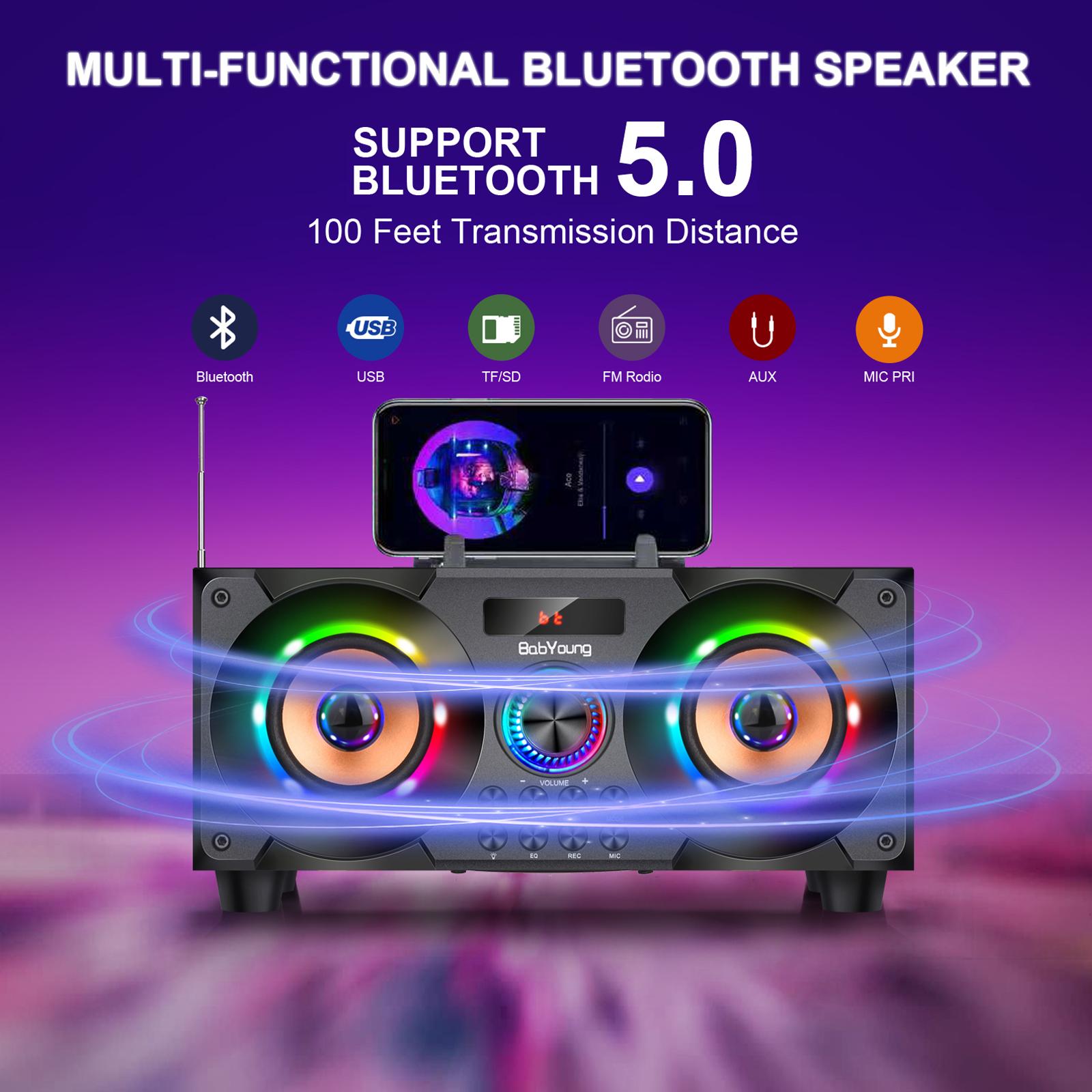 Loa Bluetooth TOPROAD 60W Loa siêu trầm không dây di động Boombox Loa siêu trầm âm thanh nổi Loa tiệc karaoke có đèn hỗ trợ đài FM Màu sắc loa: đen