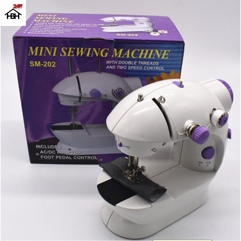 Máy May Mini Gia Đình Tặng Kèm hộp chỉ đủ mầu + thuước dây đo