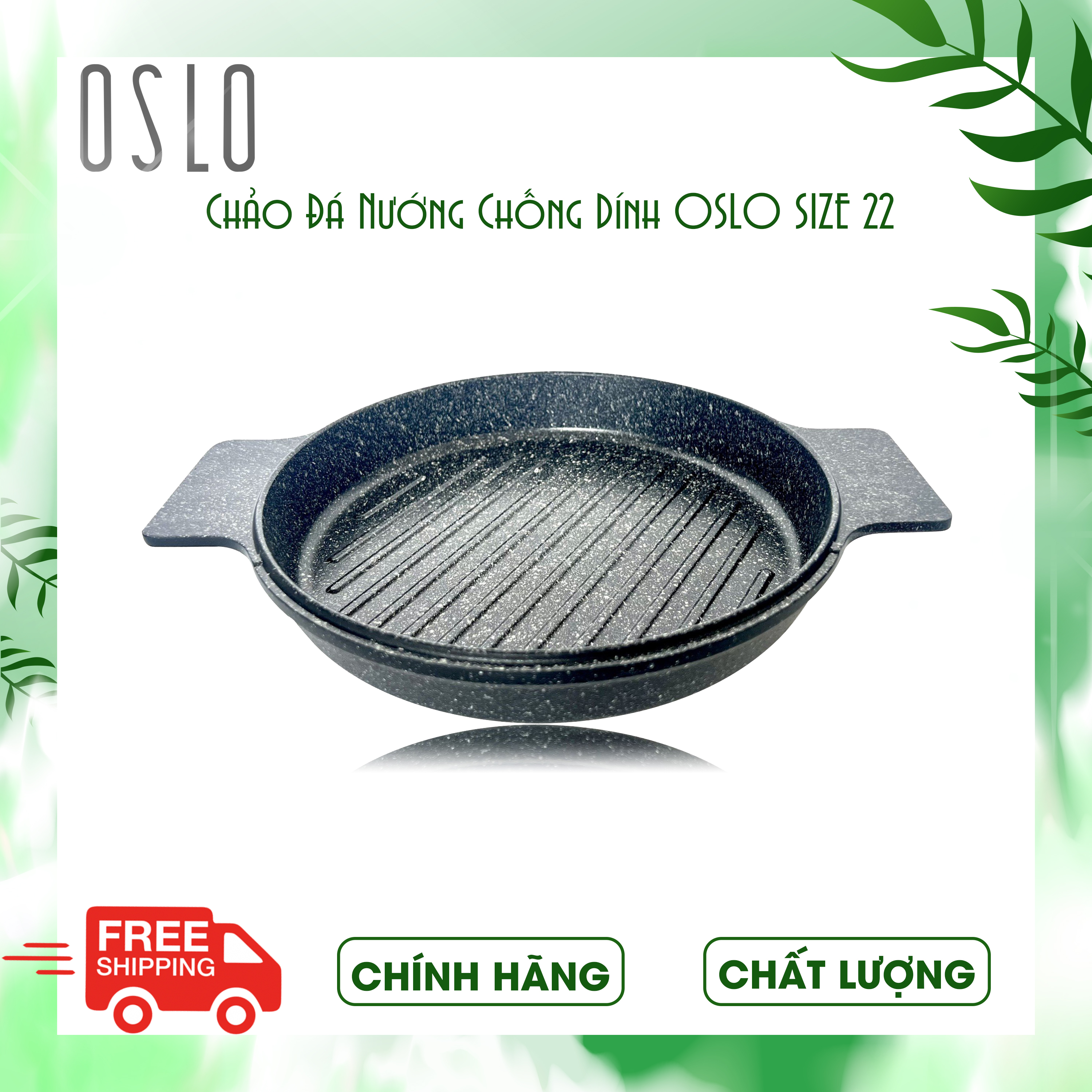 Chảo Đá Nướng Chống Dính OSLO Chính Hãng Cao Cấp, Siêu bền size 22cm, Dùng cho mọi loại bếp trừ bếp từ, Bảo hành chính hãng 2 tháng