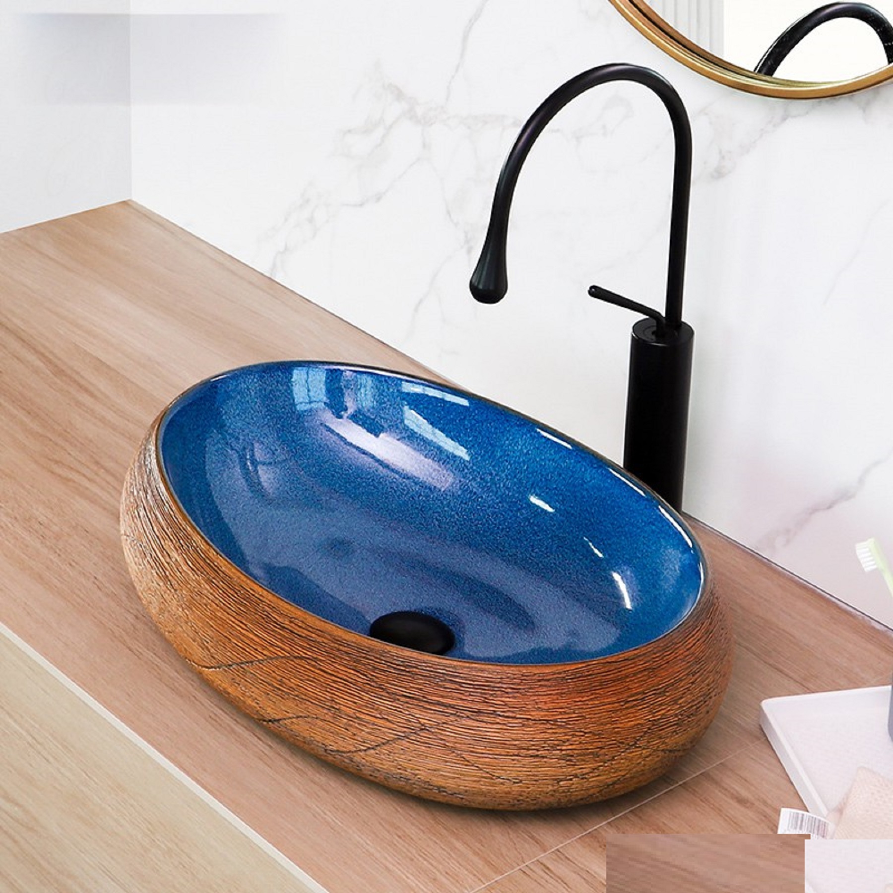 CHẬU LAVABO ELIP, CHẬU RỬA MẶT XANH NGỌC BÍCH RẤT ĐẸP VÀ SANG TRỌNG QUÝ PHÁI GROVES NHẬP KHẨU CHÍNH HÃNG GRVL 8126