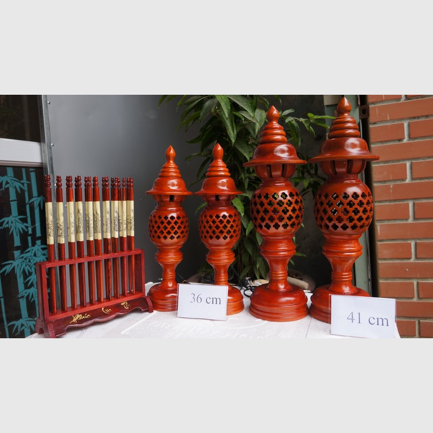 Đèn thờ quả dứa bằng gỗ xà cừ phun màu hương cao 36 cm, hàng loại 1, giá tại xưởng, bảo hành dài hạn