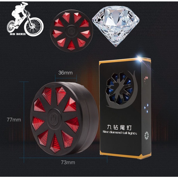 Đèn hậu xe đạp thể thao bóng LED DIAMOND siêu bền gắn sau yên có kèm 2 pin giúp cảnh báo an toàn ban đêm Mai lee