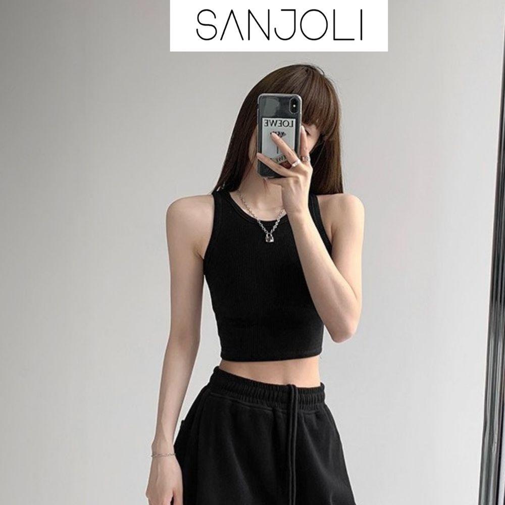 Áo Balo Nữ SANJOLI Áo Croptop Sexy Thun Kiểu Ôm Body Đẹp Trắng Đen Ngắn 3 lỗ Jennie AO013