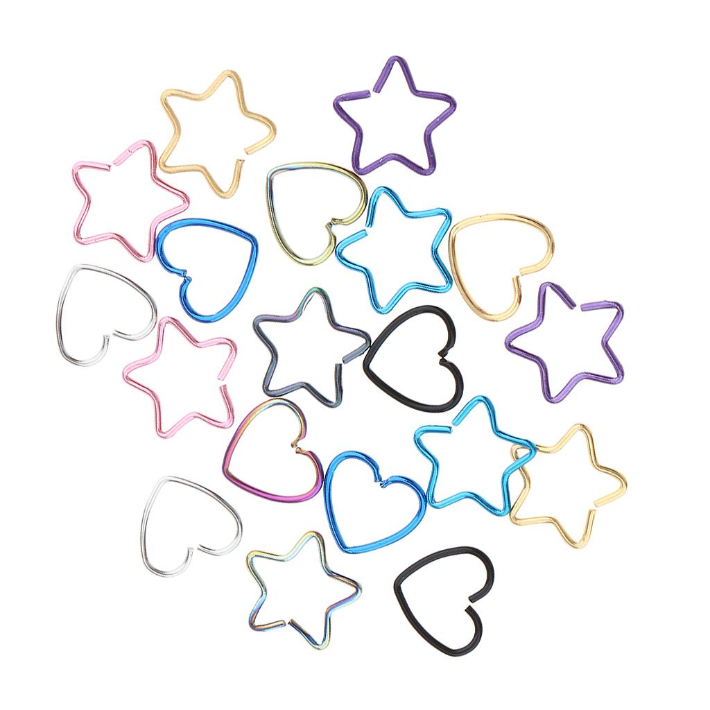 20pcs Heart/Star Shape Lip Nose Piercing Jewelry Hoop Rings Tongue Ring Stud